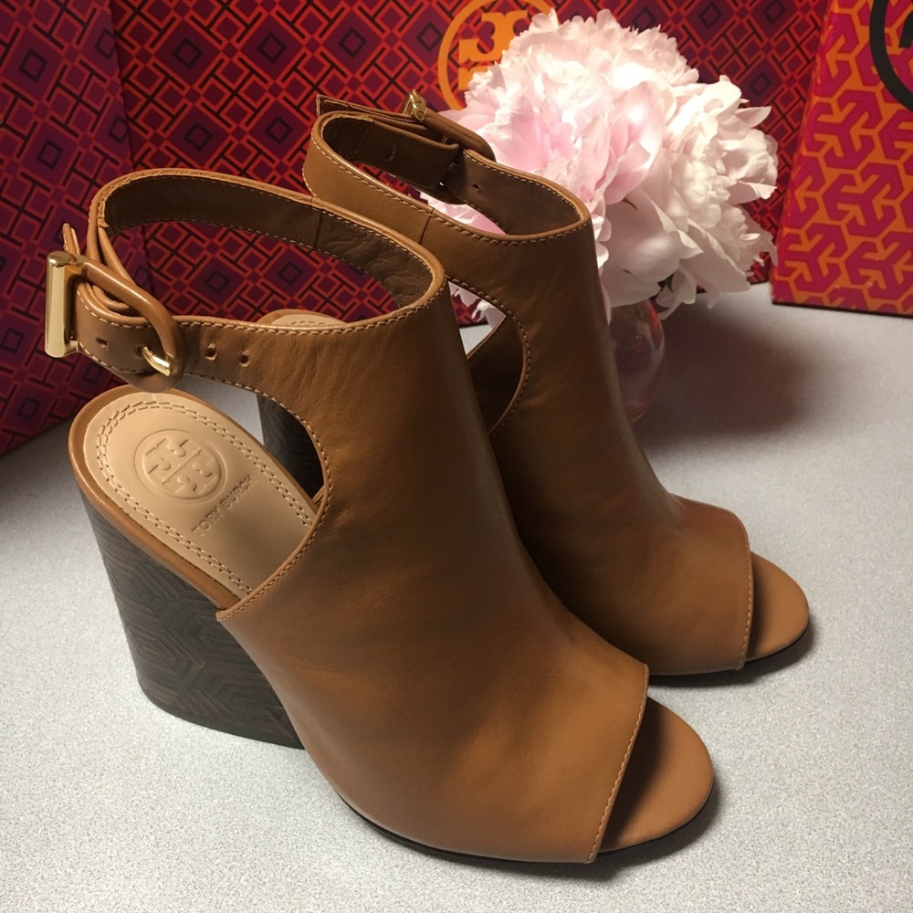 Tory Burch, camel wedge sandals with wooden heel
